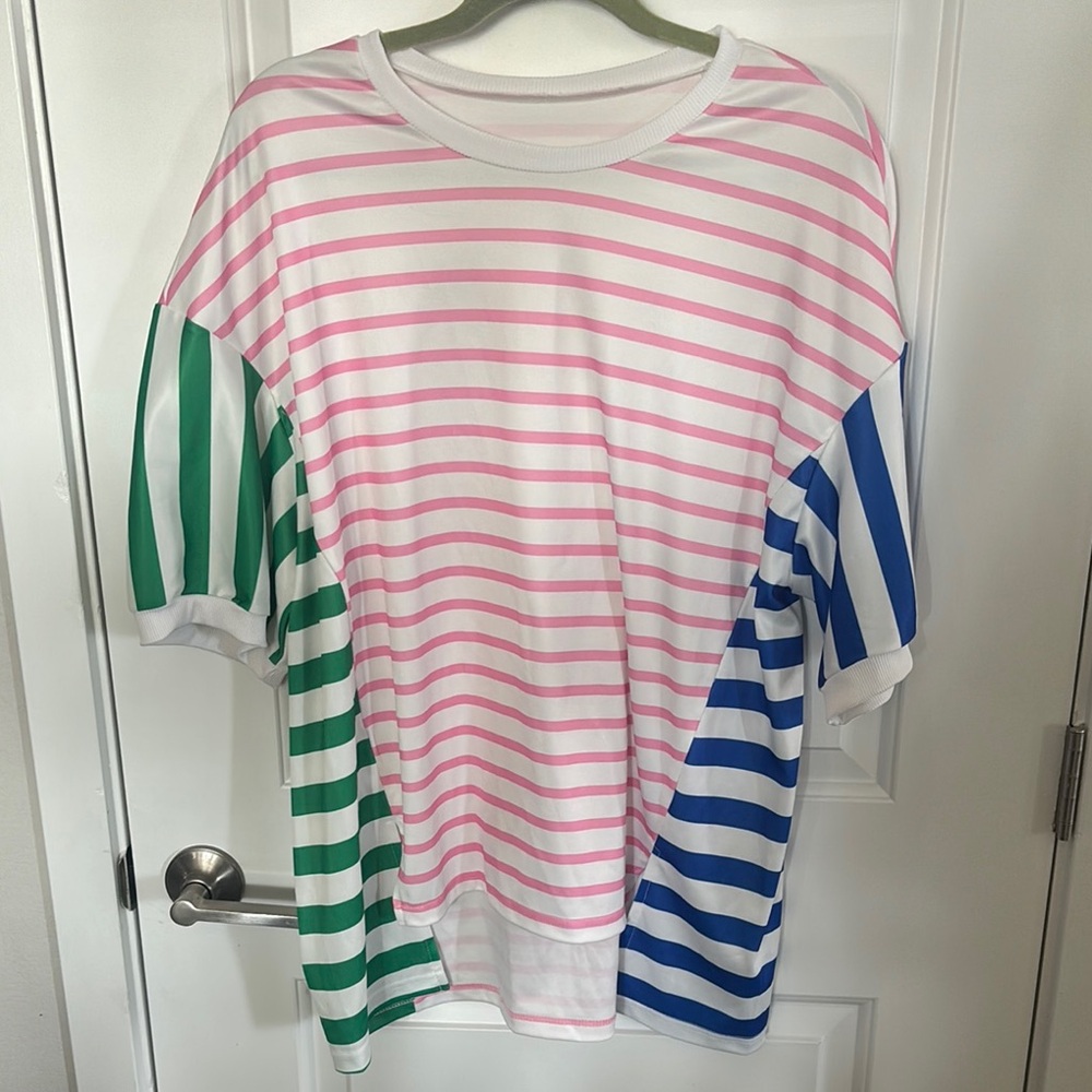 Striped Kids Shirt - Pink, Green, and Blue